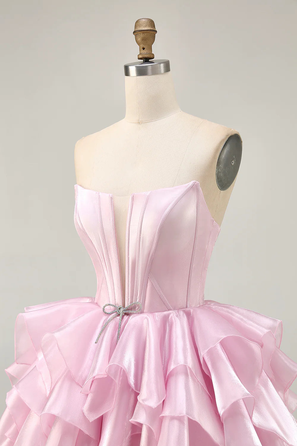 Pink Strapless Deep V Neck Corset Tiered A Line Homecoming Dress With Lace Up Back