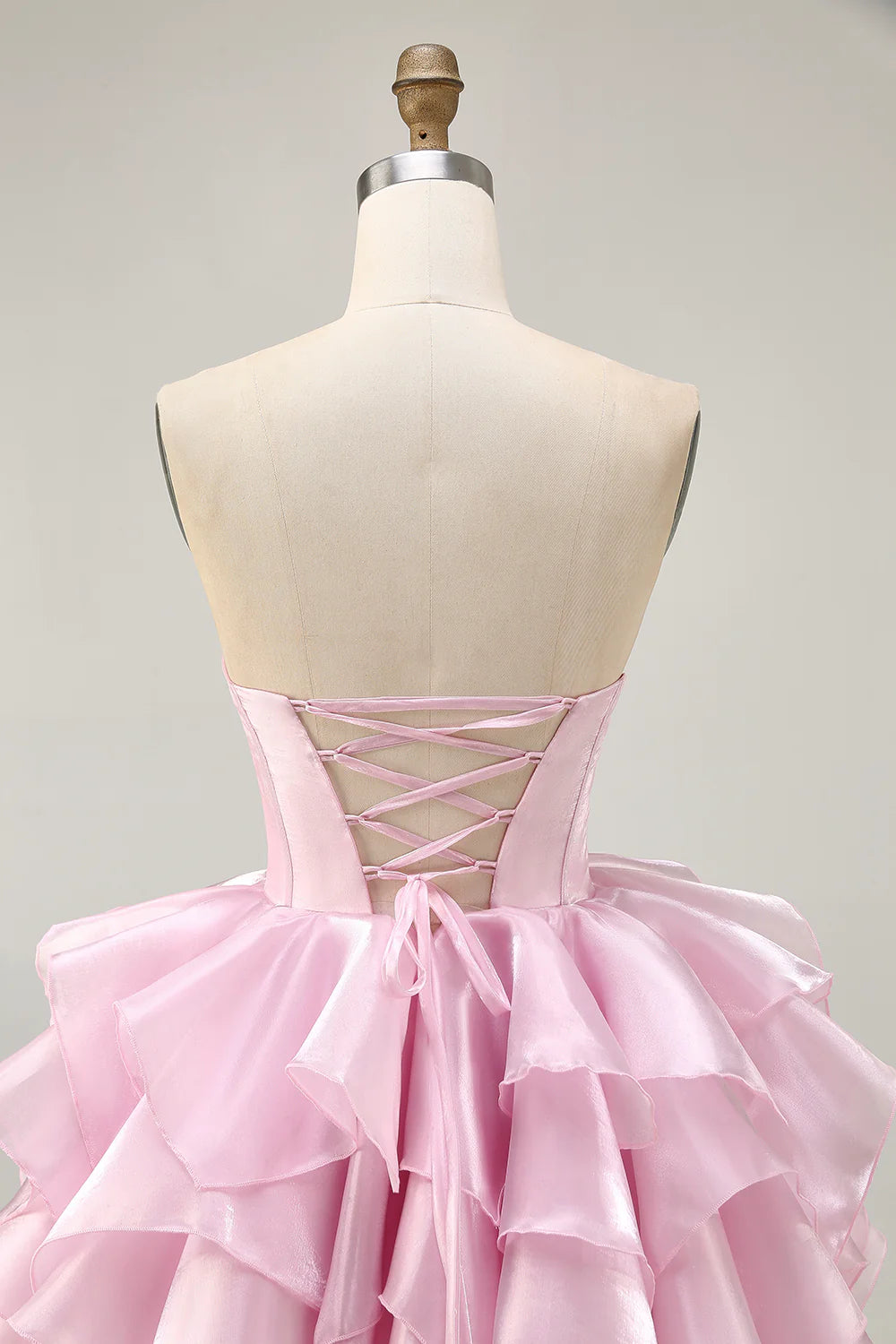 Pink Strapless Deep V Neck Corset Tiered A Line Homecoming Dress With Lace Up Back