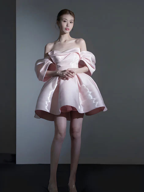 Pink Sweetheart Satin Pleated Sleeveless Short Homecoming Dress Prom Dress Formal Dress