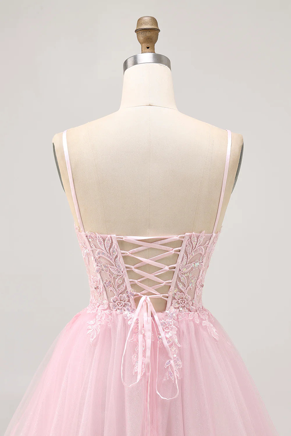 Pink Tulle Sequins With Appliques Spaghetti Straps A Line Corset Short Homecoming Dress Party Dress