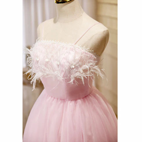 Pink Tulle Spaghetti Straps Short Party Dresses Homecoming Dresses