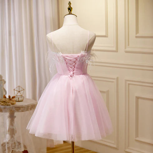 Pink Tulle Spaghetti Straps Short Party Dresses Homecoming Dresses