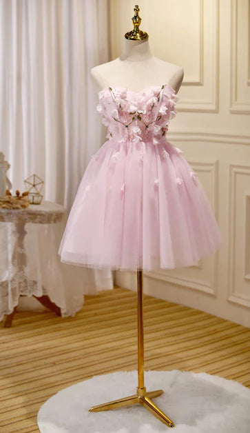 Pink Tulle With Applique Off Shoulder Short Party Dress Homecoming Dress