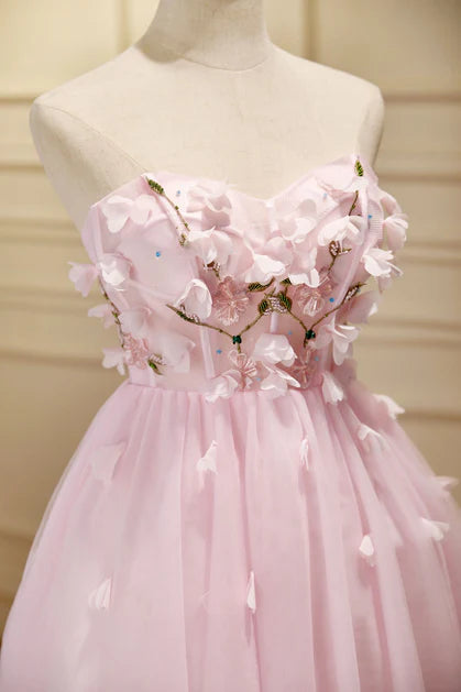 Pink Tulle With Applique Off Shoulder Short Party Dress Homecoming Dress