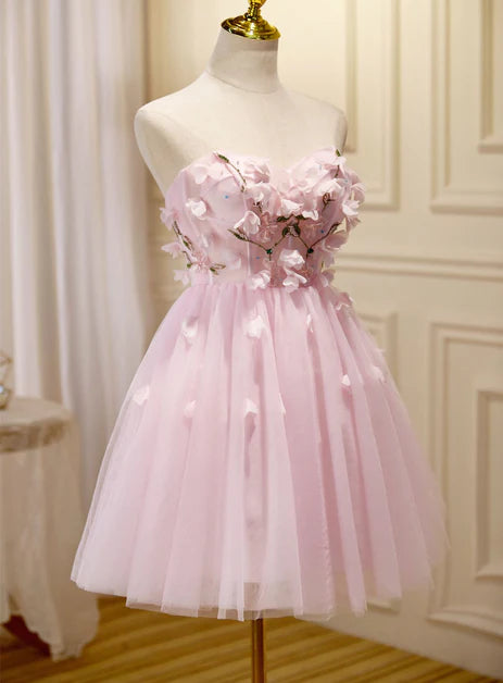 Pink Tulle With Applique Off Shoulder Short Party Dress Homecoming Dress