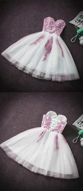 Pink and White Tulle Knee Length A-line Party Dress Homecoming Dress Prom Dress