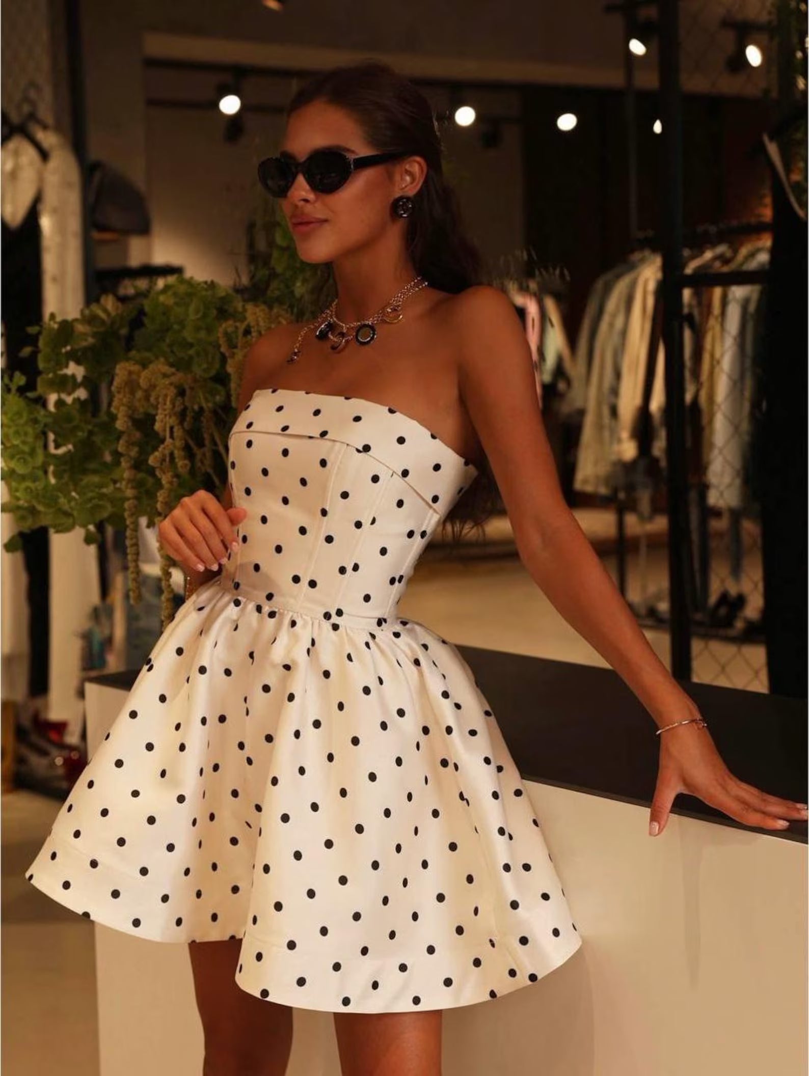 Playful A-Line Strapless Corset Polka Dot White Short Homecoming Dress For Ladies