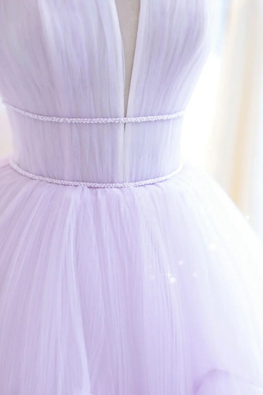 Pretty A-Line Strapless Tiered Tulle Purple Long Formal Prom Dress princess Dress