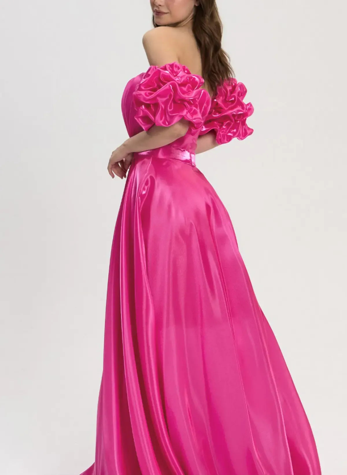 Pretty A-Line Sweetheart Detachable Sleeves Pleated Hot Pink Floor-Length Prom Dress