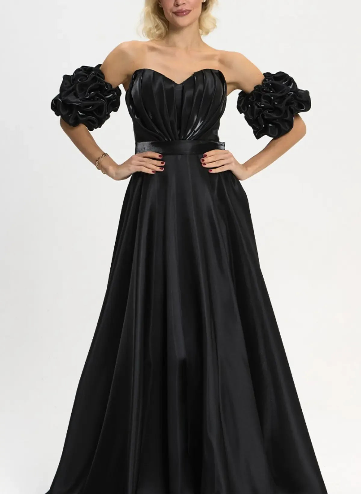 Pretty A-Line Sweetheart Detachable Sleeves Pleated Hot Pink Floor-Length Prom Dress