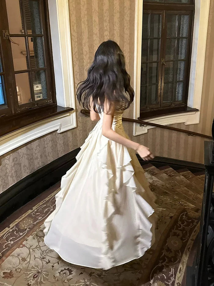 Pretty A Line Spaghetti Straps Pleated Ruffle Chiffon Ankle Length Prom Dress