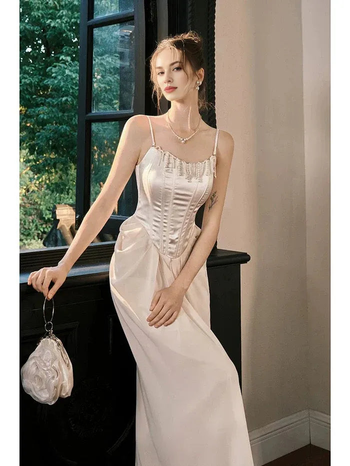 Pretty A line Spaghetti Straps Off White Ankle Length Evening Dress Prom Dress