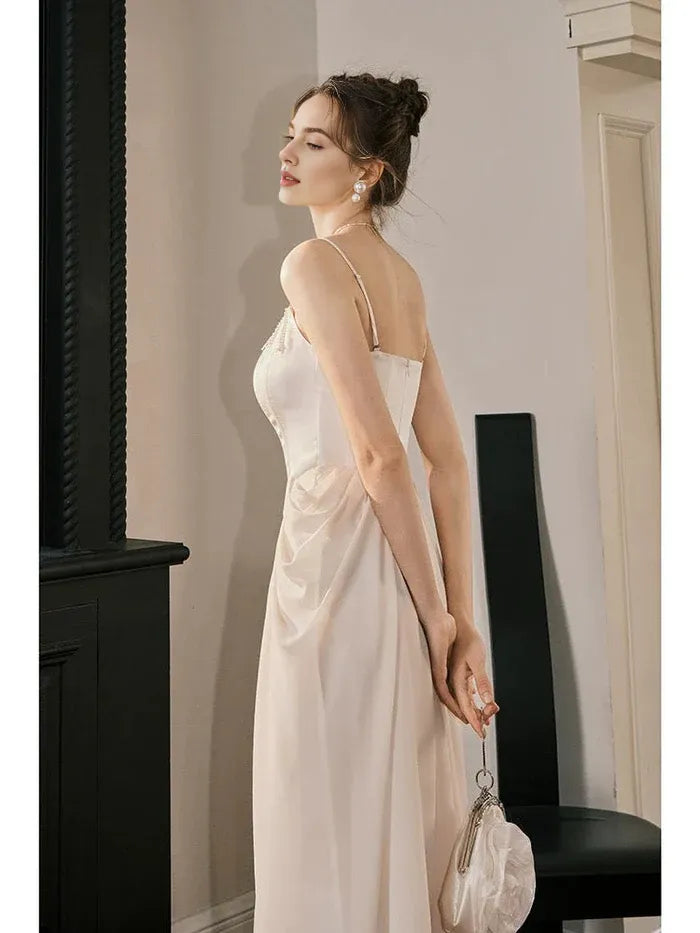 Pretty A line Spaghetti Straps Off White Ankle Length Evening Dress Prom Dress