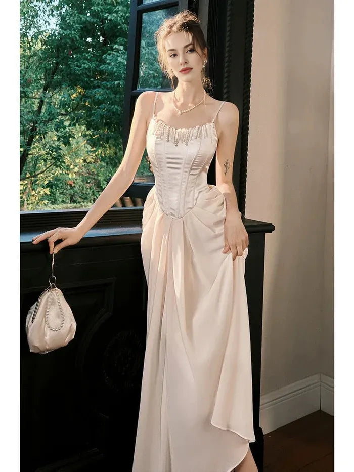 Pretty A line Spaghetti Straps Off White Ankle Length Evening Dress Prom Dress