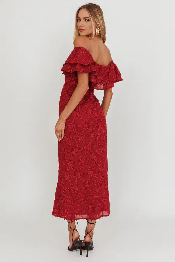 Pretty And Elegant On-Off-Shoulder Cap Sleeves Wine Maxi Evening Dress