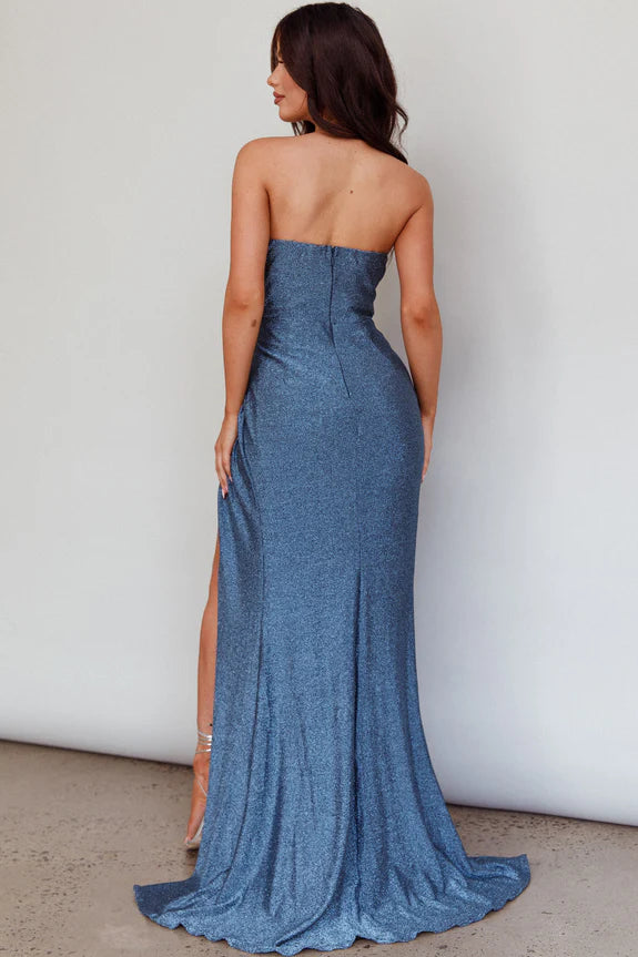 Pretty And Elegant Sweetheart Neckline Split Blue Maxi Evening Dress
