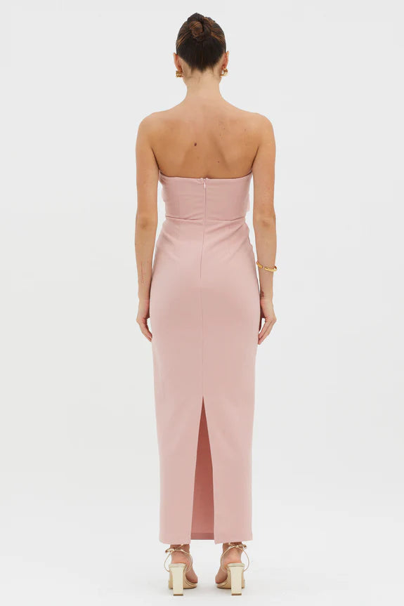 Pretty And Lovely Strapless Bust Accent Blush Maxi Evening Dress With Slit