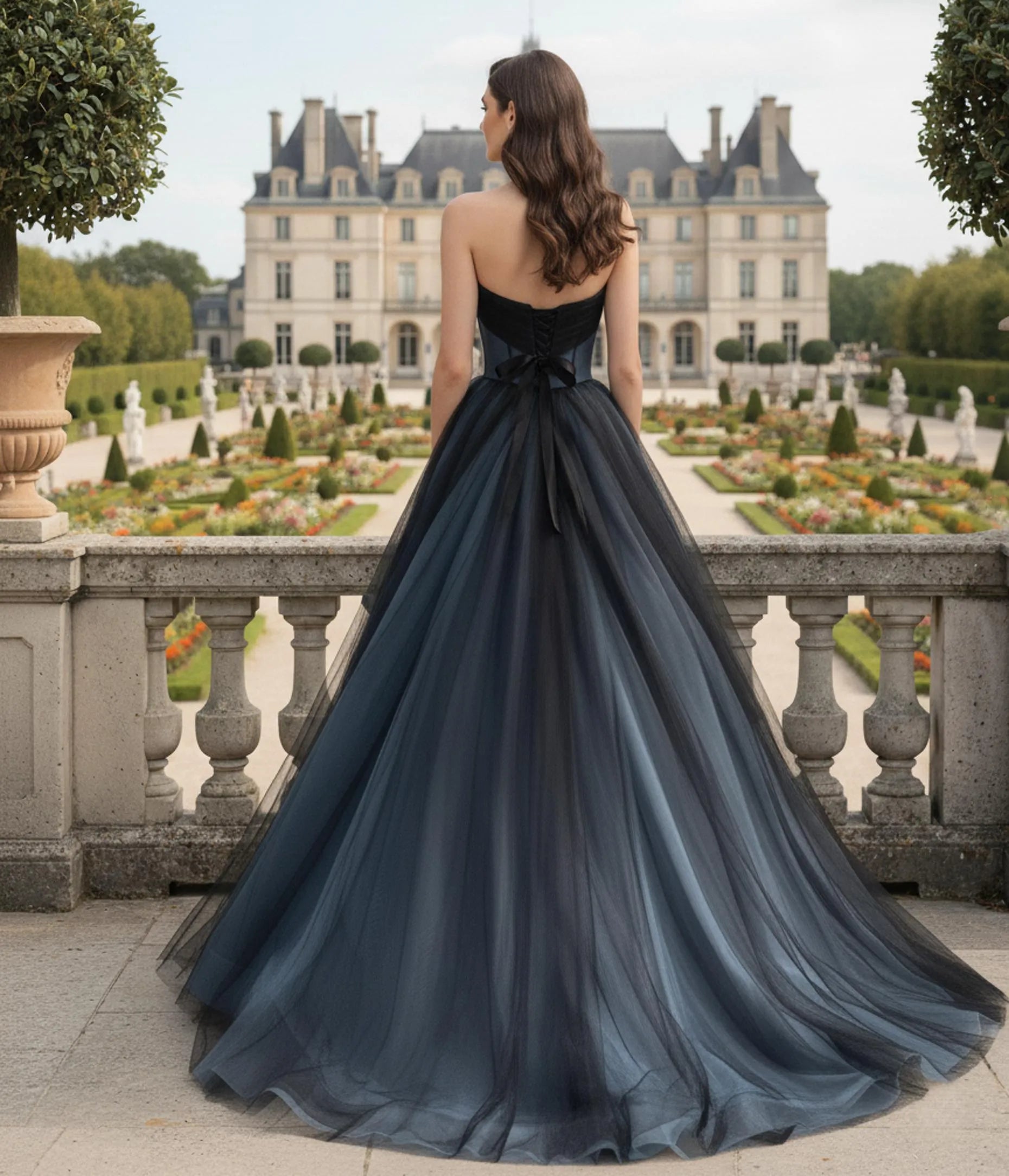 Pretty Ball Gown Strapless Corset Lace Up Bow Dusty Blue Long Prom Dress