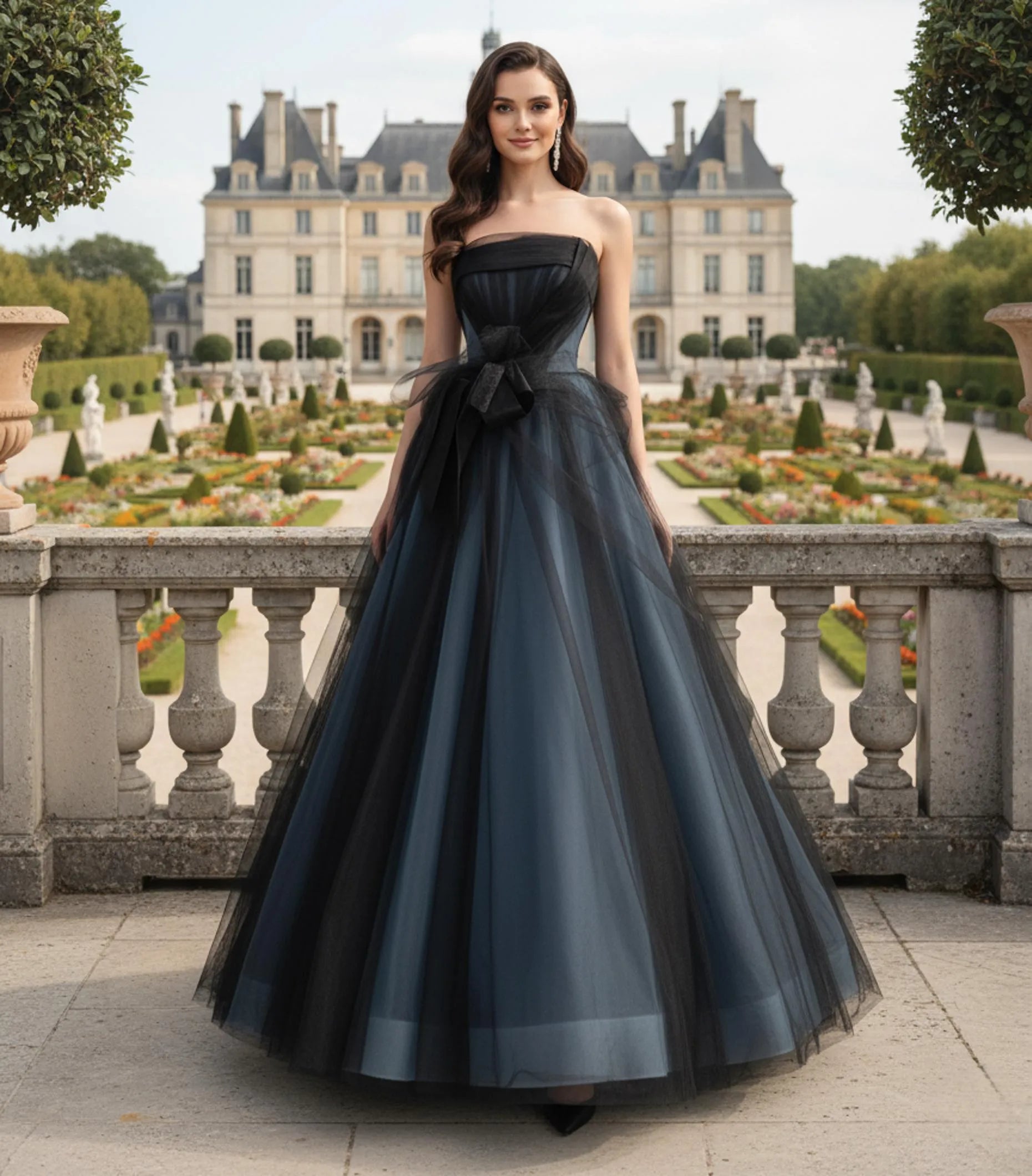 Pretty Ball Gown Strapless Corset Lace Up Bow Dusty Blue Long Prom Dress