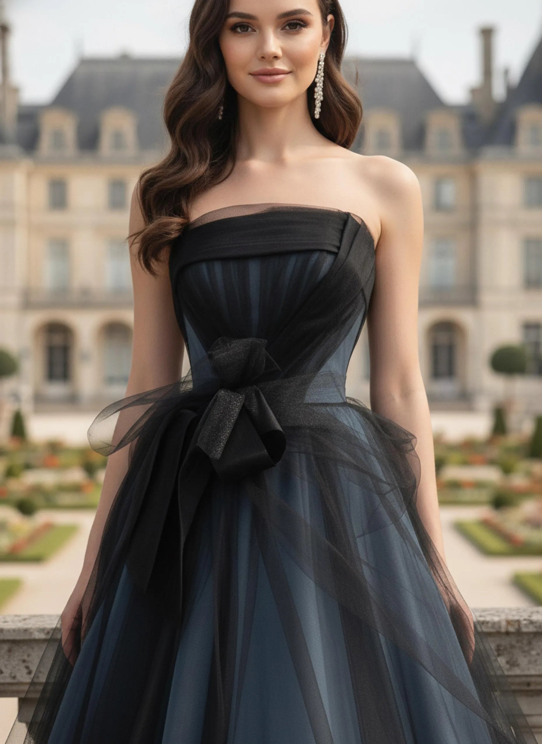 Pretty Ball Gown Strapless Corset Lace Up Bow Dusty Blue Long Prom Dress