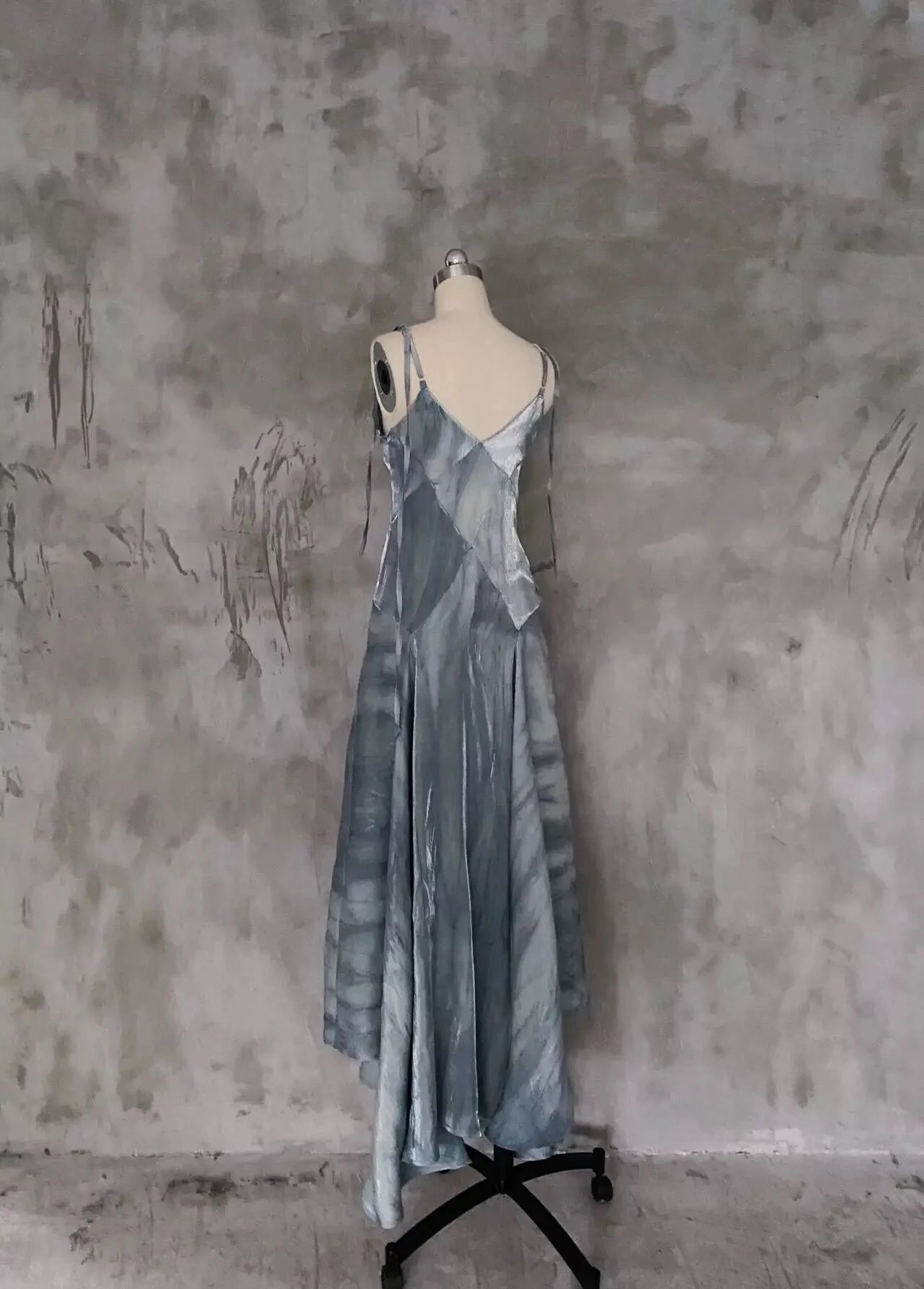 Pretty Blue A line Spaghetti Straps Long Evening Dress Prom Dress With Asymmetrical Hem