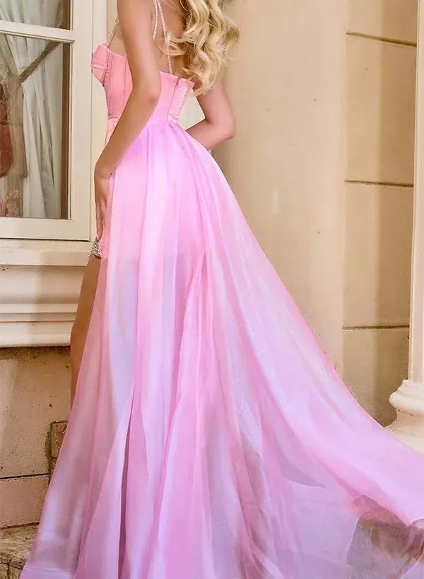 Pretty Bodycon Sweetheart Corset Rhinestone Train Pink Mini Homecoming Dress