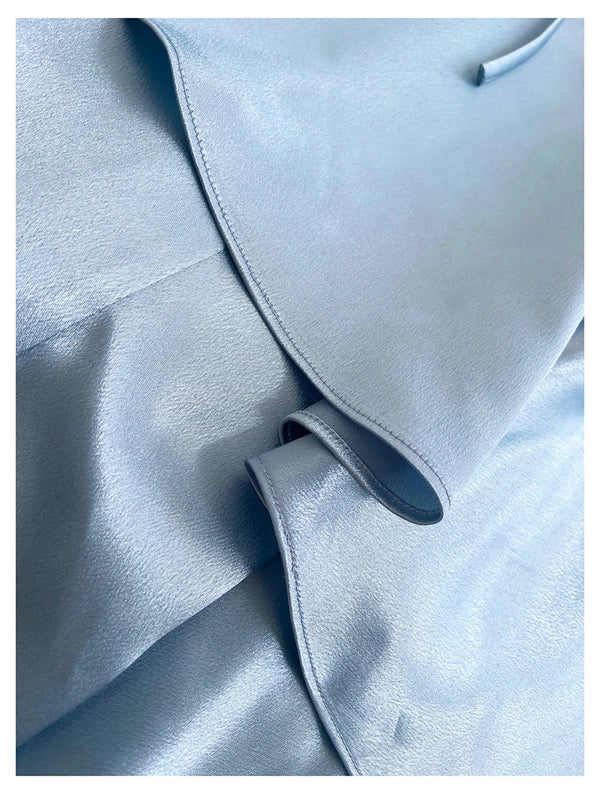 Pretty Dusty Blue Satin Ruffle Tiered Mermaid Spaghetti Straps Long Prom Dresses Budget Dusty Blue Party Dress