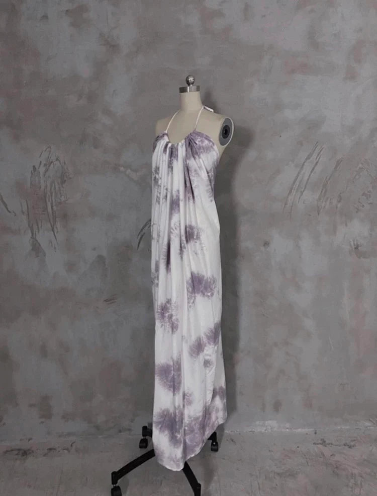 Pretty Floral Chiffon Open Back A line Halter Sleeveless Long Prom Dresses Birthday Dress