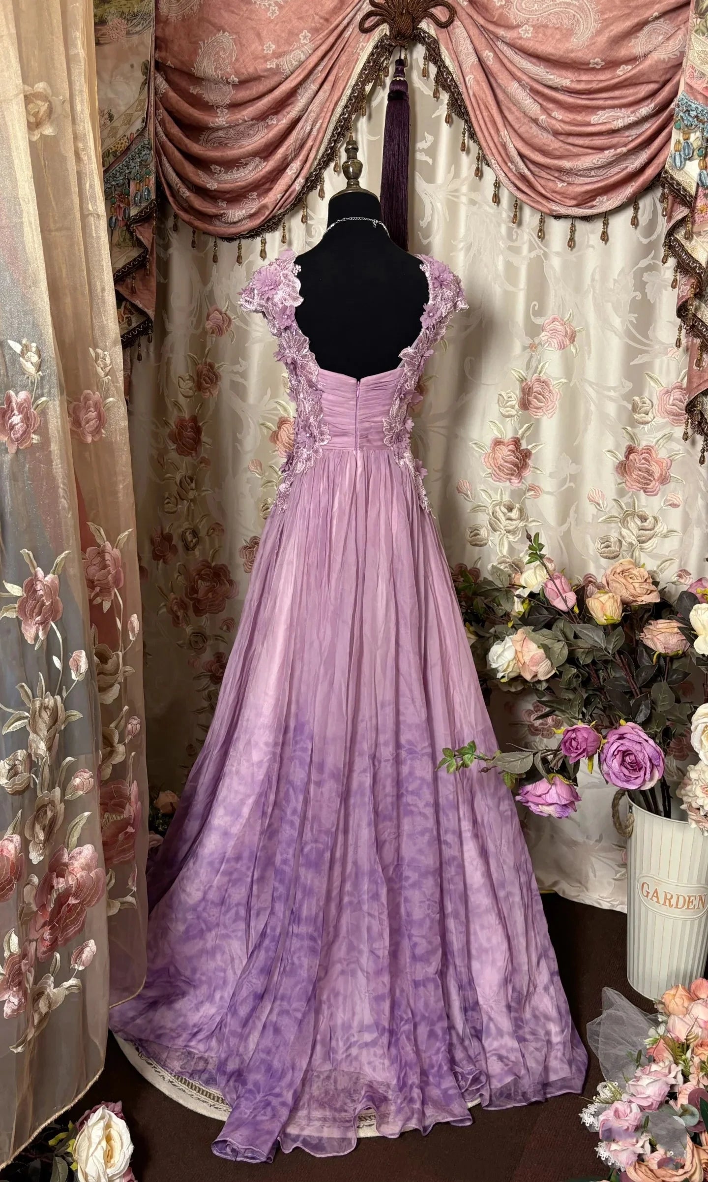 Pretty Lilac Tulle A line Sweetheart Neckline Long Party Dresses Prom Dress With Applique