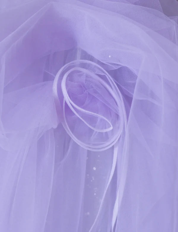 Pretty Lilac Tulle Spaghetti Straps A Line Sleeveless Pleated Long Prom Dresses Stunning Evening Dresses