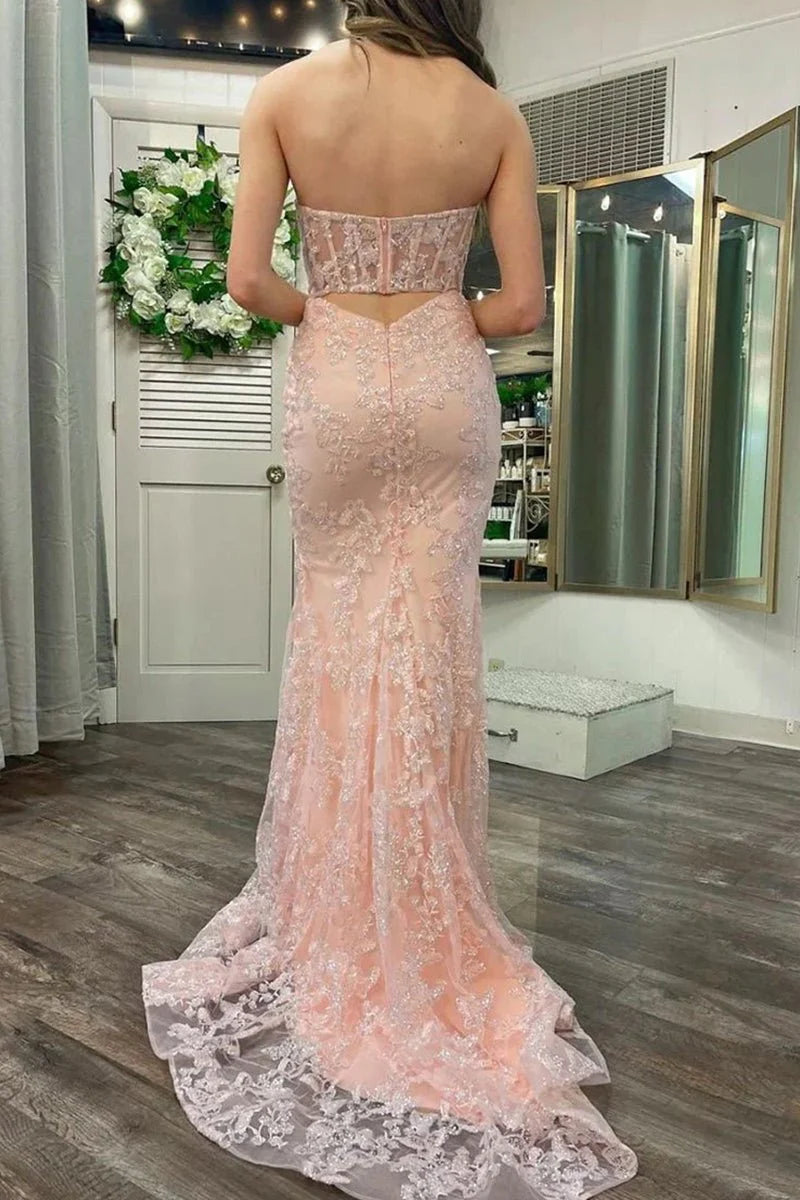 Pretty Mermaid Sweetheart Corset Sequined Lace Evening Dress With Train