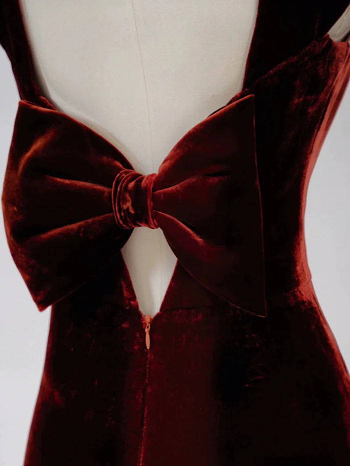 Pretty Mermaid Sweetheart Slit Velvet Burgundy Evening Dress Prom Dress