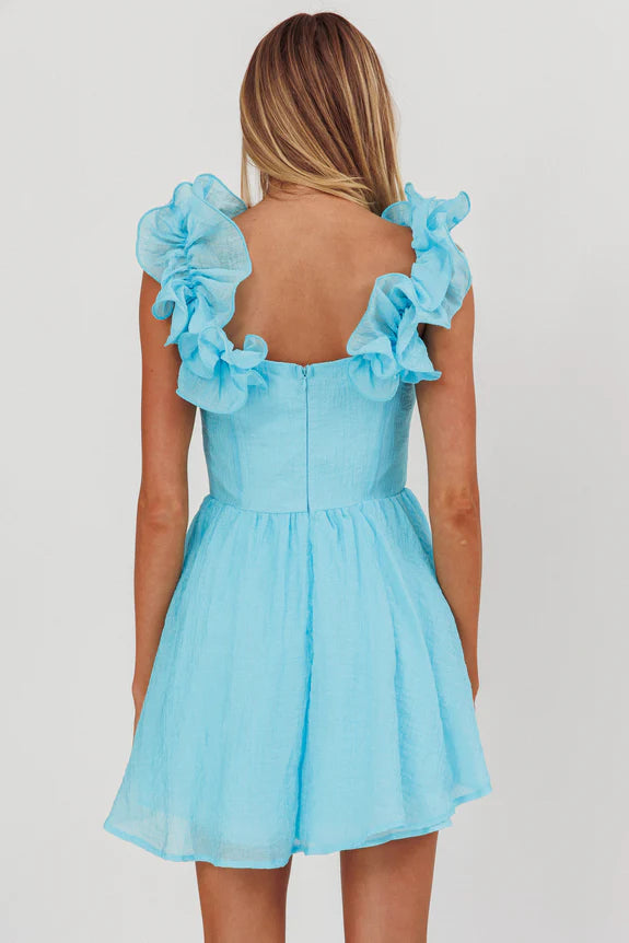 Pretty Off-shoulder Ruffle Neckline Ocean Mini Homecoming Dress With Back Zipper