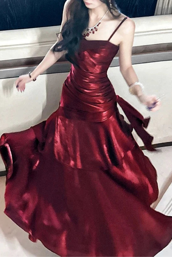 Pretty Olive Green Pleated Mermaid Spaghetti Straps Long Prom Dresses Evening Gowns