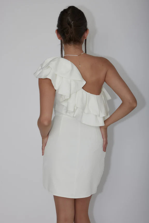 Pretty One-Shoulder Ruffle Off White Mini Homecoming Dress Hot Sale