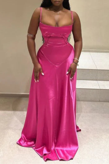 Pretty Pink Satin Mermaid Spaghetti Straps Long Prom Dresses Bargain Plus Size Party Dresses