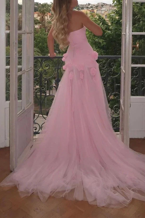 Pretty Pink Sheath Sweetheart Neck Slit Long Prom Dresses Formal Evening Dress With Overlength Train