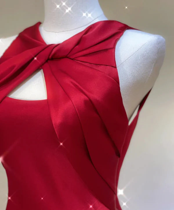 Pretty Red Satin A Line Scoop Neck Long Prom Dresses Affordable Satin Party Dresses Classy Evening Dresses