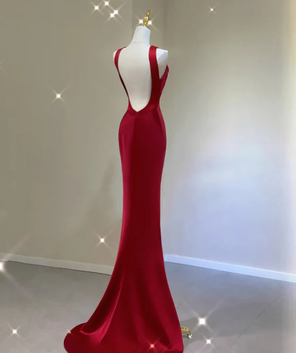Pretty Red Satin A Line Scoop Neck Long Prom Dresses Affordable Satin Party Dresses Classy Evening Dresses