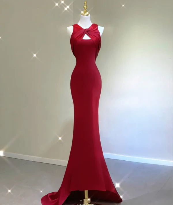 Pretty Red Satin A Line Scoop Neck Long Prom Dresses Affordable Satin Party Dresses Classy Evening Dresses