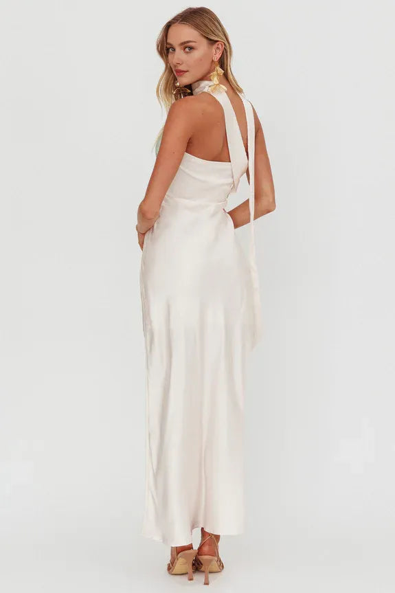 Pretty Reverse Halter Streamer Flower Green Maxi Homecoming Dress Prom Dress