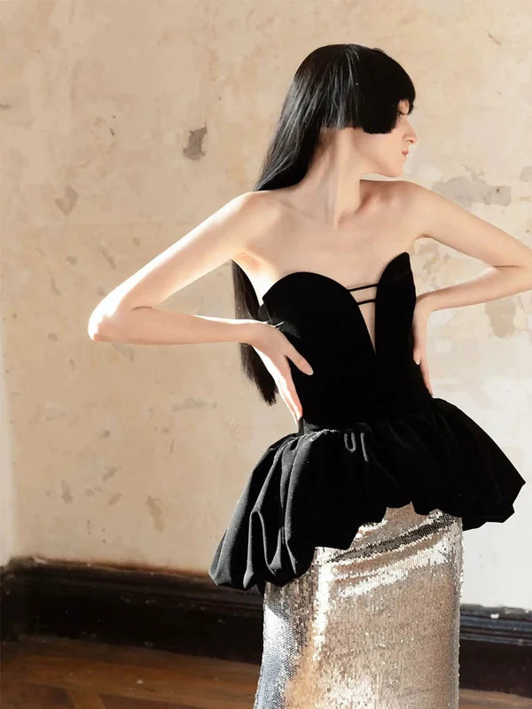 Pretty Silver Sequin Mermaid Sweetheart Strapless Sleeveless Long Prom Dresses Hot Sale Party Dresses For Women