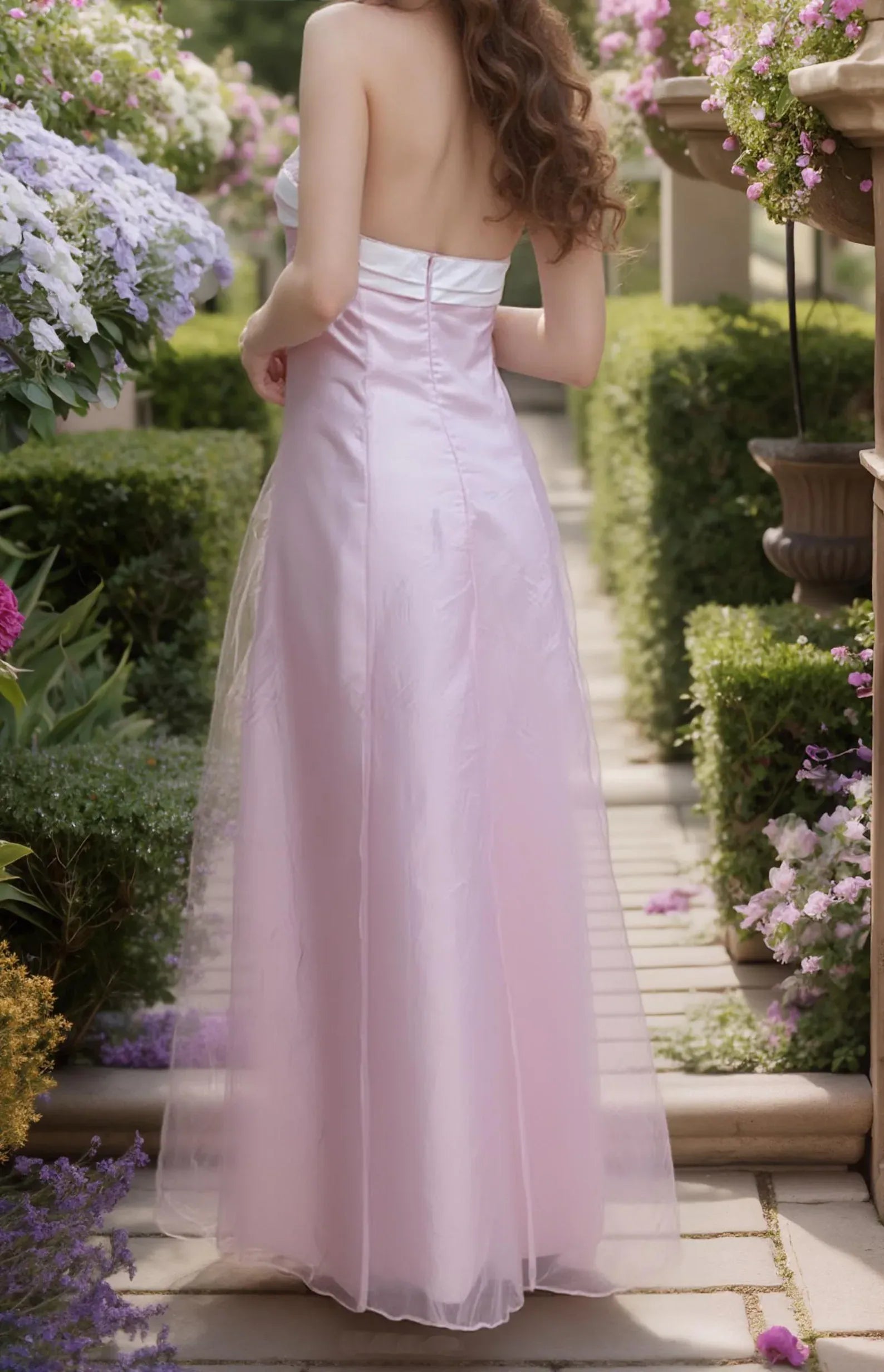 Pretty Strapless Embroidered Pink Floor-Length Prom Dress For Female Guests