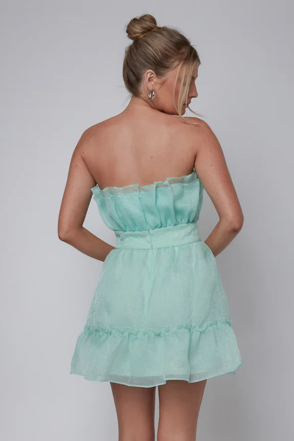 Pretty Strapless Frill Hem Mint Mini Homecoming Dress For Ladies