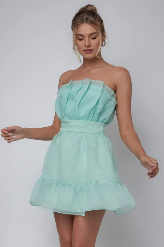 Pretty Strapless Frill Hem Mint Mini Homecoming Dress For Ladies