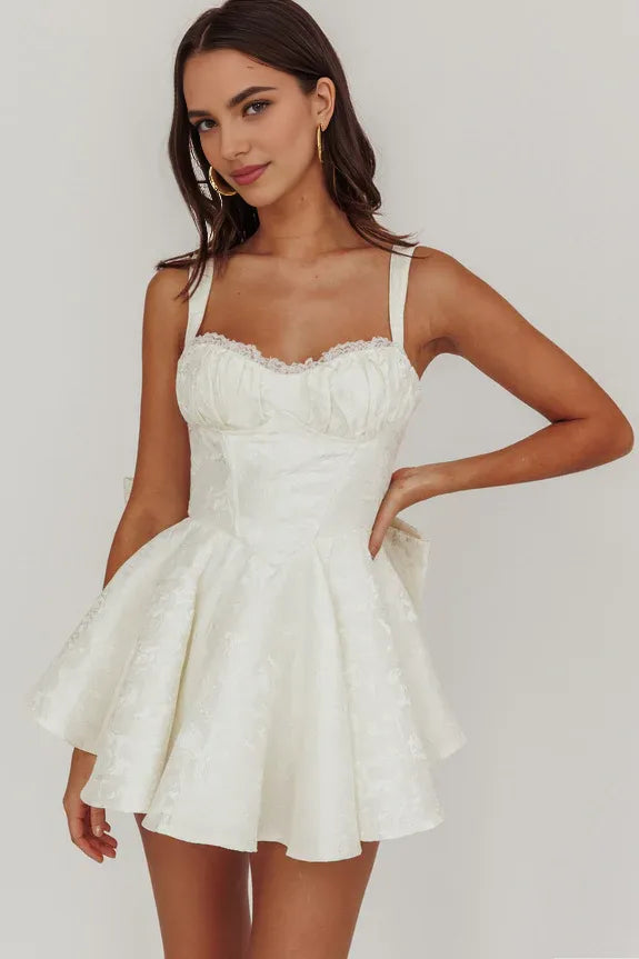 Pretty Sweetheart Jacquard White Homecoming Dress With Bow For Ladies
