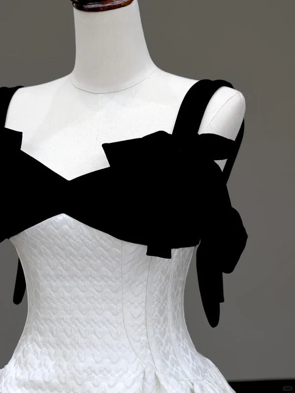 Pretty White Jacquard Satin A line Spaghetti Straps Long Prom Dresses Discount Long Party Dresses