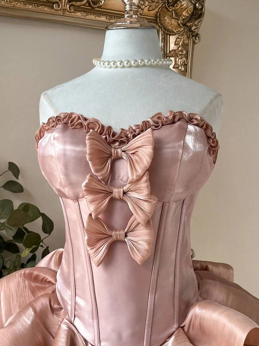Pretty A-Line Sweetheart Bow-Accent Ruffled Organza Blush Pink Mini Homecoming Dresses