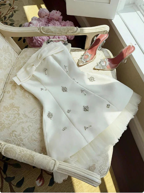 Princess Pink Satin Tulle Tube Top Heavy Diamond A-line 17th Birthday Homecoming Dress