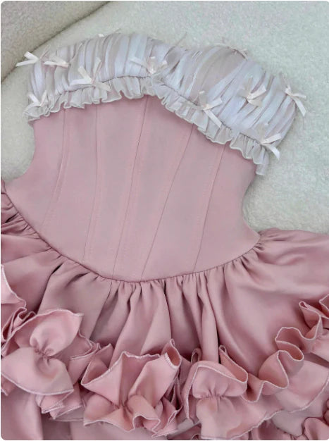 Princess Tube Top Fishbone Waist Tiered Ruffle Puffy Birthday Skirt Homecoming Dress